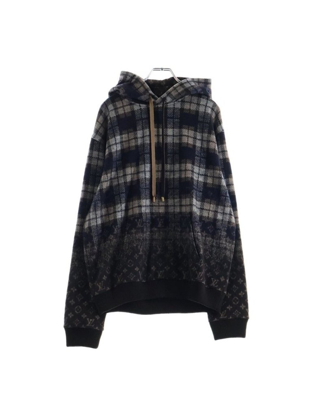 Louis Vuitton Monogram Faded Plaid Hoodie Wool Brown Gray